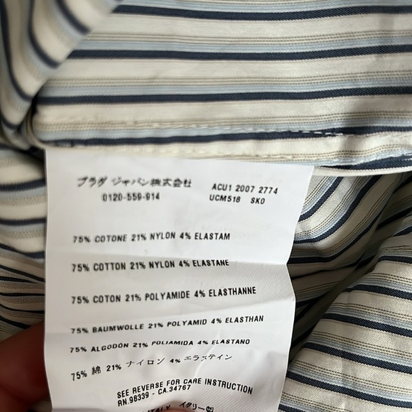 Prada Men’s Cotton Blue Striped Button Down Shirt Size 42 / 16.5 - Picture 4 of 5